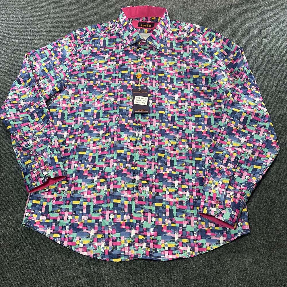 Suslo Couture Men's Long Sleeve Colorful Print Button-Down Shirt Size XXL - Picture 2 of 10